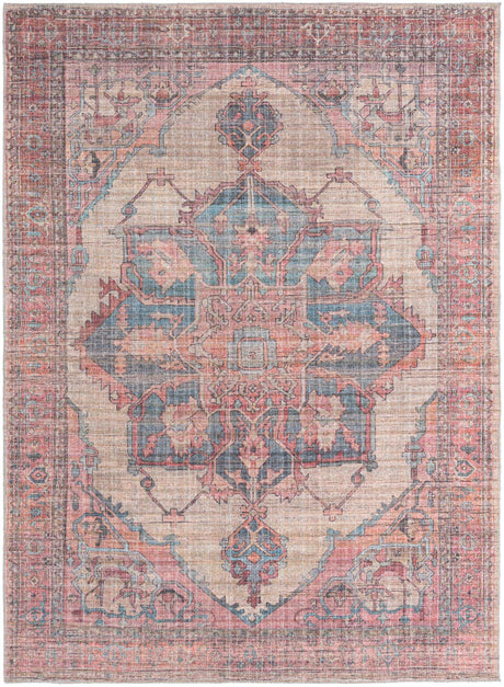 Washable Antique Beige 7' 3 x 10' Nostalgia Washable Rectangle Area Rug Easy to Clean Stain Resistant & Durable Polyester Chenille Vintage Distressed Carpet for Sale at Rug Engine