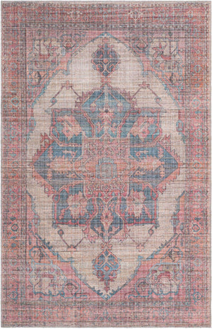 Washable Antique Beige 5' 3 x 8' Nostalgia Rectangle Area Rug Easy to Clean Stain Resistant & Durable Polyester Chenille Vintage Distressed Carpet for Sale at Rug Engine