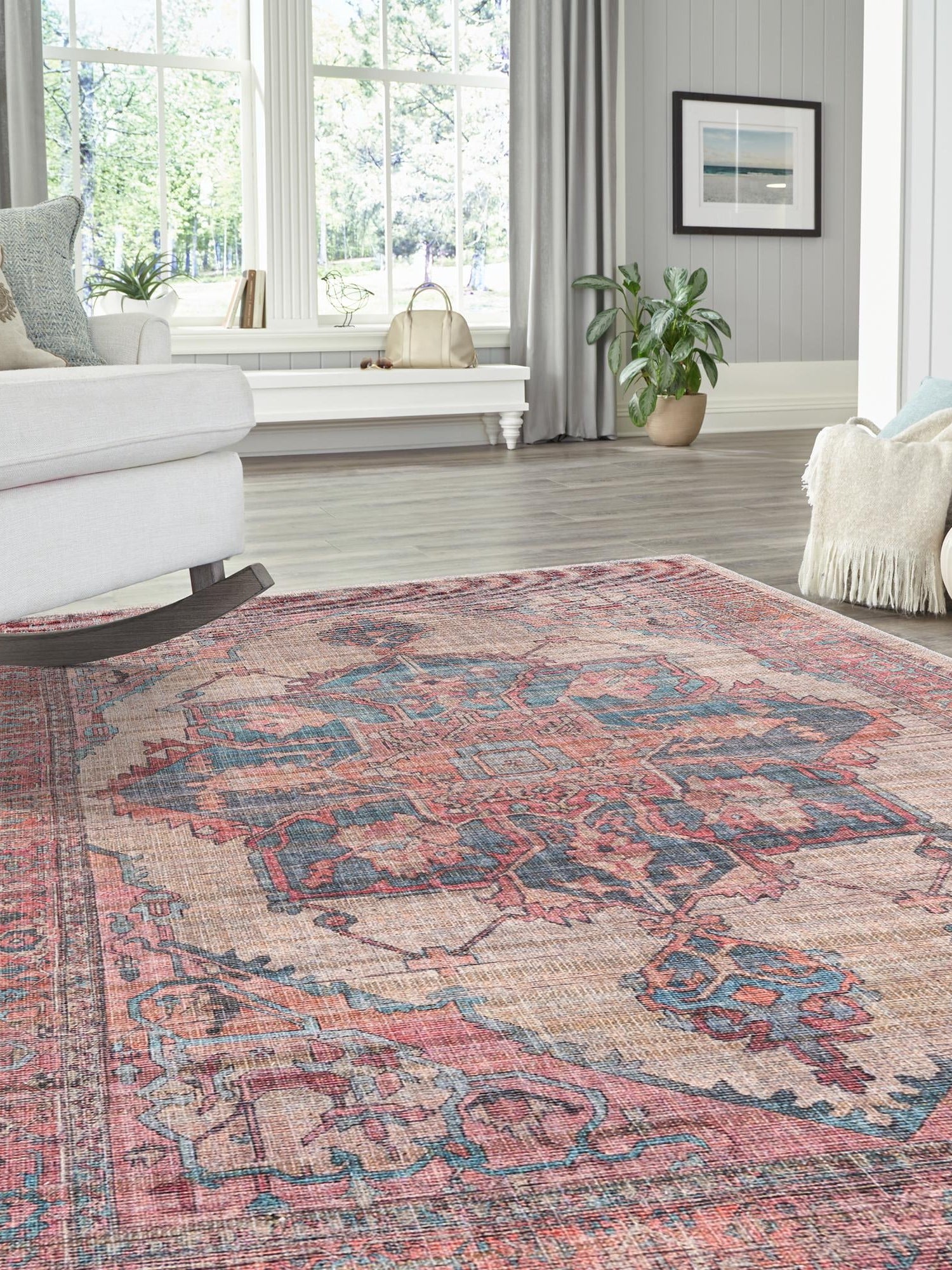 Washable Antique Beige 10' 6 x 13' Nostalgia Washable Rectangle Area Rug Easy to Clean Stain Resistant & Durable Polyester Chenille Vintage Distressed Carpet for Sale at Rug Engine