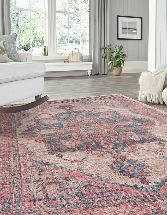 Washable Antique Beige 7' 10 x 10' Nostalgia Rectangle Area Rug Easy to Clean Stain Resistant & Durable Polyester Chenille Vintage Distressed Carpet for Sale at Rug Engine