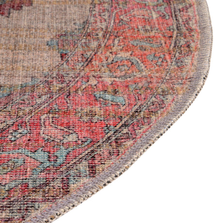 Washable Antique Beige 5' 3 x 8' Nostalgia Oval Area Rug Easy to Clean Stain Resistant & Durable Polyester Chenille Vintage Distressed Carpet for Sale at Rug Engine