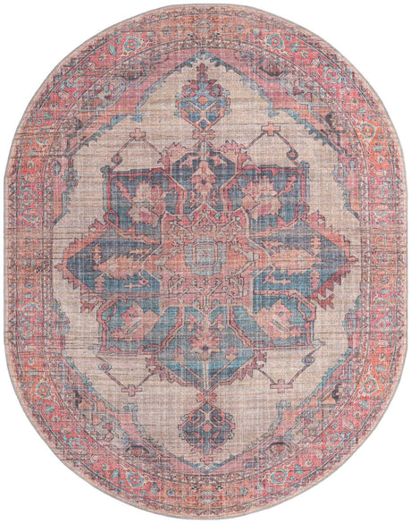 Washable Antique Beige 7' 10 x 10' Nostalgia Oval Area Rug Easy to Clean Stain Resistant & Durable Polyester Chenille Vintage Distressed Carpet for Sale at Rug Engine