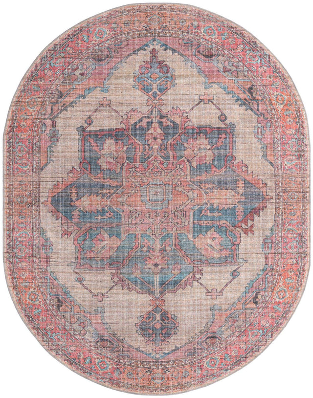 Washable Antique Beige 7' 10 x 10' Nostalgia Oval Area Rug Easy to Clean Stain Resistant & Durable Polyester Chenille Vintage Distressed Carpet for Sale at Rug Engine
