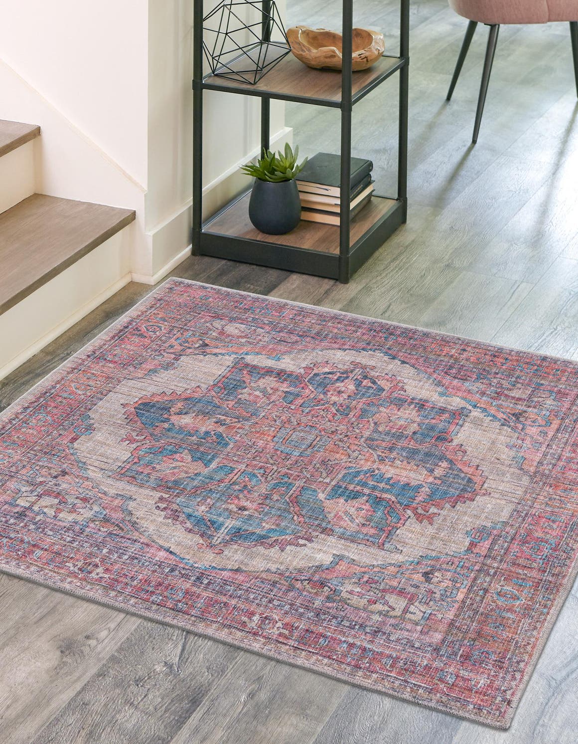 Washable Antique Beige 7' 10 x 7' 10 Nostalgia Square Area Rug Easy to Clean Stain Resistant & Durable Polyester Chenille Vintage Distressed Carpet for Sale at Rug Engine