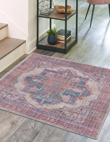 Washable Antique Beige 7' 10 x 7' 10 Nostalgia Square Area Rug Easy to Clean Stain Resistant & Durable Polyester Chenille Vintage Distressed Carpet for Sale at Rug Engine