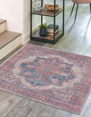 Washable Antique Beige 7' 3 x 7' 3 Nostalgia Square Area Rug Easy to Clean Stain Resistant & Durable Polyester Chenille Vintage Distressed Carpet for Sale at Rug Engine
