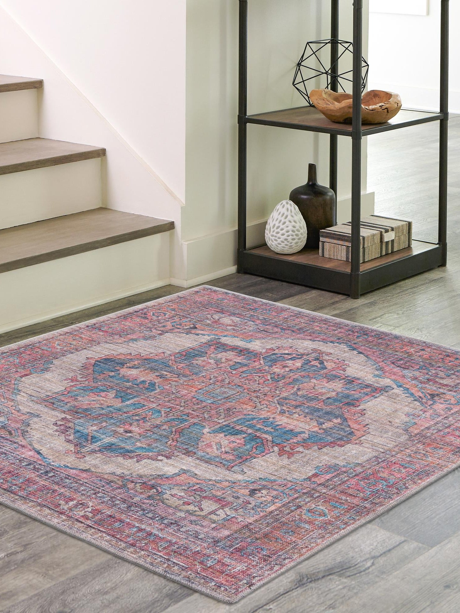 Washable Antique Beige 5' 3 x 5' 3 Nostalgia Square Area Rug Easy to Clean Stain Resistant & Durable Polyester Chenille Vintage Distressed Carpet for Sale at Rug Engine