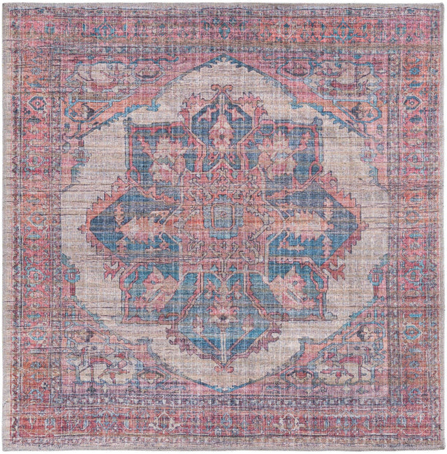 Washable Antique Beige 5' 3 x 5' 3 Nostalgia Square Area Rug Easy to Clean Stain Resistant & Durable Polyester Chenille Vintage Distressed Carpet for Sale at Rug Engine