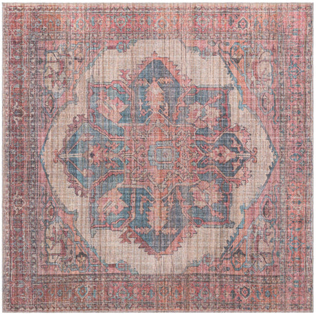 Washable Antique Beige 7' 3 x 7' 3 Nostalgia Square Area Rug Easy to Clean Stain Resistant & Durable Polyester Chenille Vintage Distressed Carpet for Sale at Rug Engine