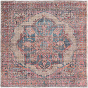 Washable Antique Beige 7' 10 x 7' 10 Nostalgia Square Area Rug Easy to Clean Stain Resistant & Durable Polyester Chenille Vintage Distressed Carpet for Sale at Rug Engine