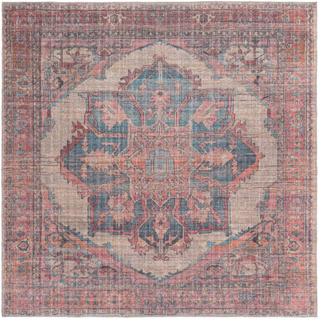 Washable Antique Beige 7' 10 x 7' 10 Nostalgia Square Area Rug Easy to Clean Stain Resistant & Durable Polyester Chenille Vintage Distressed Carpet for Sale at Rug Engine