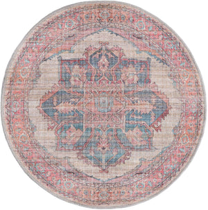 Washable Antique Beige 3' 3 x 3' 3 Nostalgia Round Area Rug Easy to Clean Stain Resistant & Durable Polyester Chenille Vintage Distressed Carpet for Sale at Rug Engine
