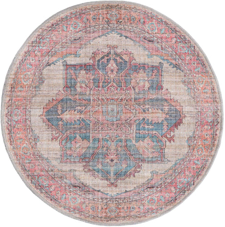 Washable Antique Beige 3' 3 x 3' 3 Nostalgia Round Area Rug Easy to Clean Stain Resistant & Durable Polyester Chenille Vintage Distressed Carpet for Sale at Rug Engine