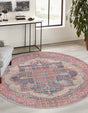 Washable Antique Beige 3' 11 x 3' 11 Nostalgia Round Area Rug Easy to Clean Stain Resistant & Durable Polyester Chenille Vintage Distressed Carpet for Sale at Rug Engine