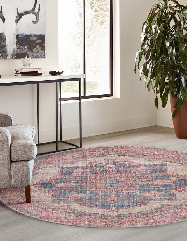 Washable Antique Beige 3' 3 x 3' 3 Nostalgia Round Area Rug Easy to Clean Stain Resistant & Durable Polyester Chenille Vintage Distressed Carpet for Sale at Rug Engine