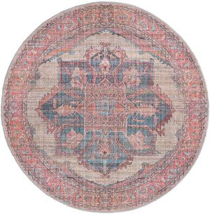 Washable Antique Beige 3' 11 x 3' 11 Nostalgia Round Area Rug Easy to Clean Stain Resistant & Durable Polyester Chenille Vintage Distressed Carpet for Sale at Rug Engine