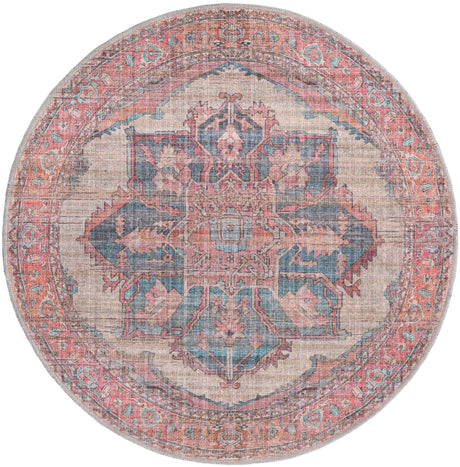 Washable Antique Beige 3' 11 x 3' 11 Nostalgia Round Area Rug Easy to Clean Stain Resistant & Durable Polyester Chenille Vintage Distressed Carpet for Sale at Rug Engine