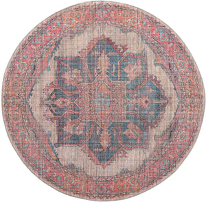 Washable Antique Beige 7' 10 x 7' 10 Nostalgia Round Area Rug Easy to Clean Stain Resistant & Durable Polyester Chenille Vintage Distressed Carpet for Sale at Rug Engine