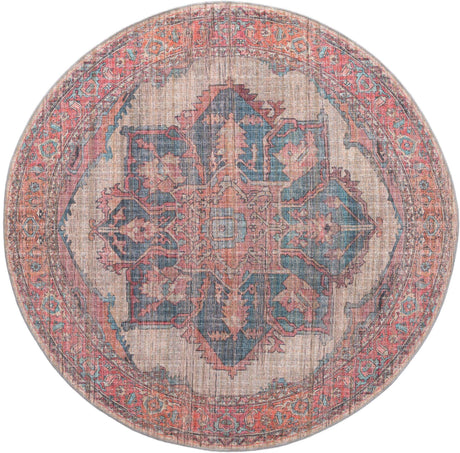 Washable Antique Beige 7' 10 x 7' 10 Nostalgia Round Area Rug Easy to Clean Stain Resistant & Durable Polyester Chenille Vintage Distressed Carpet for Sale at Rug Engine