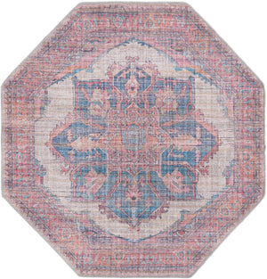 Washable Antique Beige 5' 3 x 5' 3 Nostalgia Octagon Area Rug Easy to Clean Stain Resistant & Durable Polyester Chenille Vintage Distressed Carpet for Sale at Rug Engine