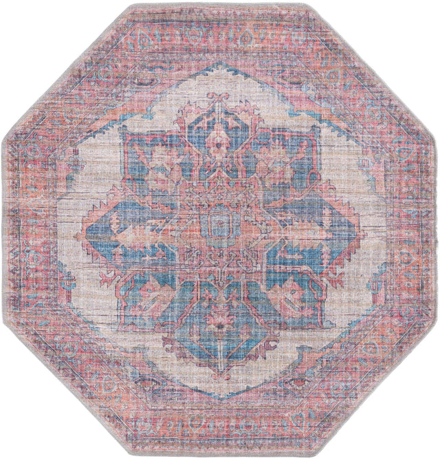 Washable Antique Beige 5' 3 x 5' 3 Nostalgia Octagon Area Rug Easy to Clean Stain Resistant & Durable Polyester Chenille Vintage Distressed Carpet for Sale at Rug Engine