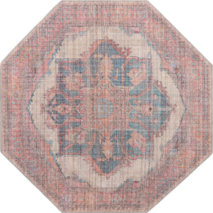 Washable Antique Beige 7' 10 x 7' 10 Nostalgia Octagon Area Rug Easy to Clean Stain Resistant & Durable Polyester Chenille Vintage Distressed Carpet for Sale at Rug Engine