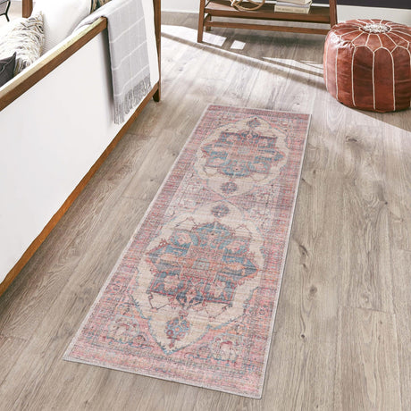 Washable Antique Beige 2' x 5' Nostalgia Runner Area Rug Easy to Clean Stain Resistant & Durable Polyester Chenille Vintage Distressed Carpet for Sale at Rug Engine