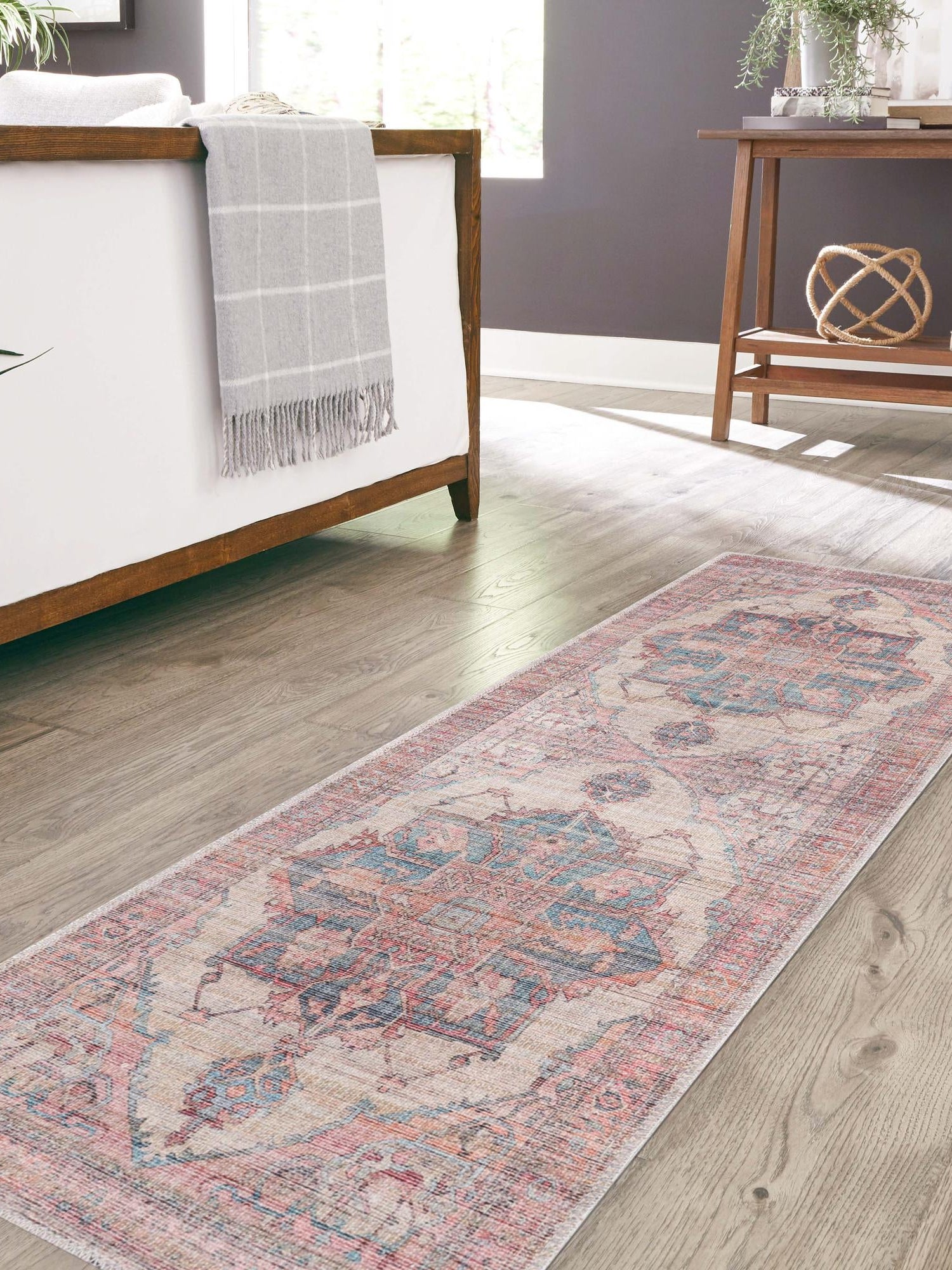 Washable Antique Beige 2' x 6' Nostalgia Runner Area Rug Easy to Clean Stain Resistant & Durable Polyester Chenille Vintage Distressed Carpet for Sale at Rug Engine