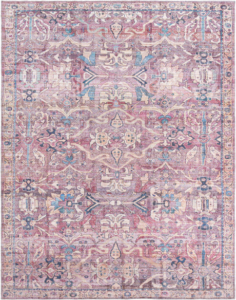 Washable Pink 10' 6 x 13' 1 Nostalgia Rectangle Area Rug Easy to Clean Stain Resistant & Durable Polyester Chenille Vintage Distressed Carpet for Sale at Rug Engine