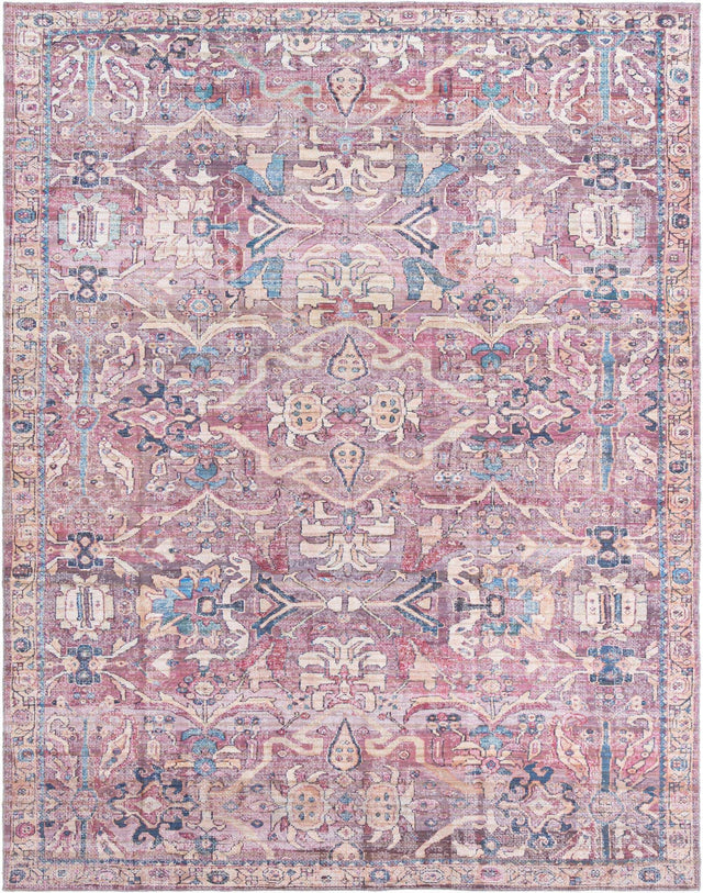 Washable Pink 10' 6 x 13' 1 Nostalgia Rectangle Area Rug Easy to Clean Stain Resistant & Durable Polyester Chenille Vintage Distressed Carpet for Sale at Rug Engine