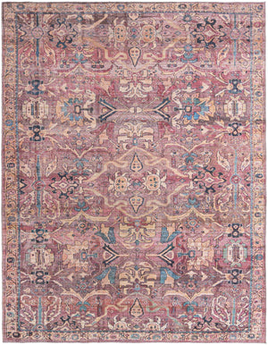 Washable Pink 9' 2 x 12' Nostalgia Rectangle Area Rug Easy to Clean Stain Resistant & Durable Polyester Chenille Vintage Distressed Carpet for Sale at Rug Engine