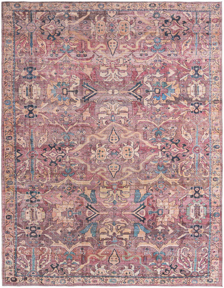 Washable Pink 9' 2 x 12' Nostalgia Rectangle Area Rug Easy to Clean Stain Resistant & Durable Polyester Chenille Vintage Distressed Carpet for Sale at Rug Engine