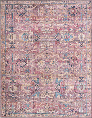 Washable Pink 7' 10 x 10' Nostalgia Rectangle Area Rug Easy to Clean Stain Resistant & Durable Polyester Chenille Vintage Distressed Carpet for Sale at Rug Engine