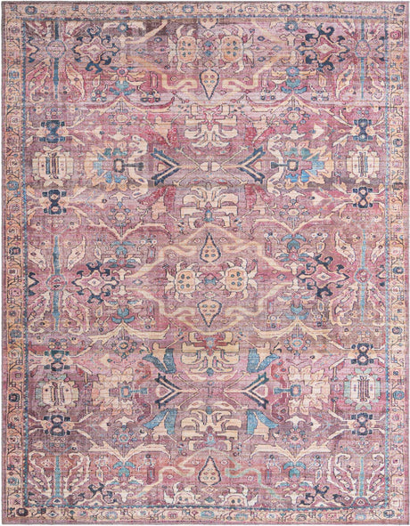 Washable Pink 7' 10 x 10' Nostalgia Rectangle Area Rug Easy to Clean Stain Resistant & Durable Polyester Chenille Vintage Distressed Carpet for Sale at Rug Engine