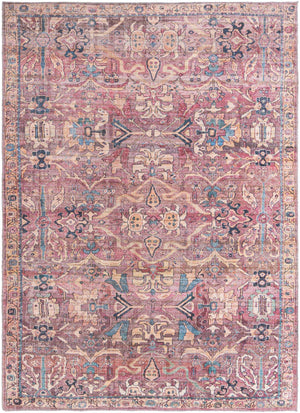 Washable Pink 7' 3 x 10' Nostalgia Rectangle Area Rug Easy to Clean Stain Resistant & Durable Polyester Chenille Vintage Distressed Carpet for Sale at Rug Engine