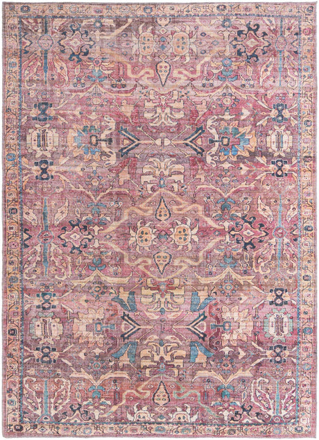 Washable Pink 7' 3 x 10' Nostalgia Rectangle Area Rug Easy to Clean Stain Resistant & Durable Polyester Chenille Vintage Distressed Carpet for Sale at Rug Engine