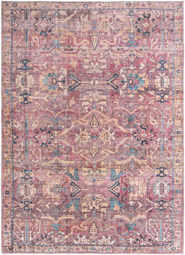 Washable Pink 7' 3 x 10' Nostalgia Rectangle Area Rug Easy to Clean Stain Resistant & Durable Polyester Chenille Vintage Distressed Carpet for Sale at Rug Engine