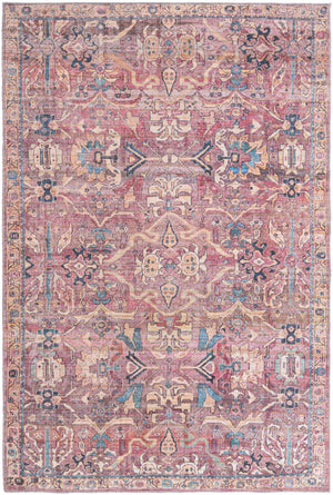 Washable Pink 6' 1 x 9' Nostalgia Rectangle Area Rug Easy to Clean Stain Resistant & Durable Polyester Chenille Vintage Distressed Carpet for Sale at Rug Engine