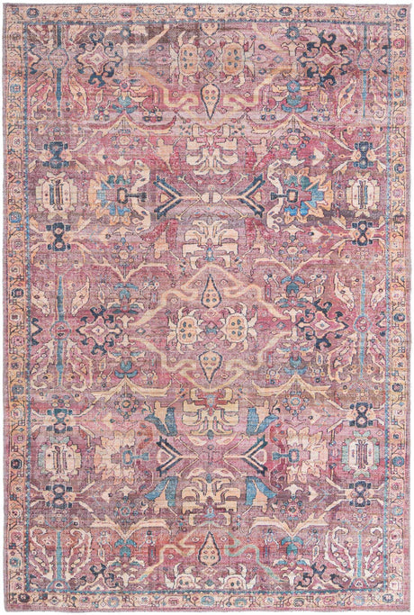 Washable Pink 6' 1 x 9' Nostalgia Rectangle Area Rug Easy to Clean Stain Resistant & Durable Polyester Chenille Vintage Distressed Carpet for Sale at Rug Engine