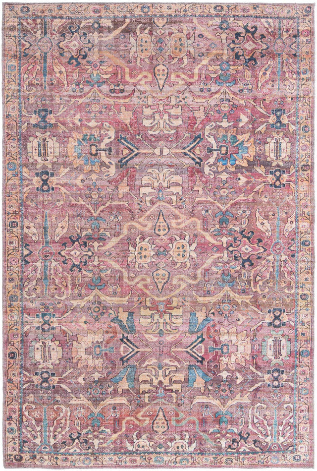 Washable Pink 6' 1 x 9' Nostalgia Rectangle Area Rug Easy to Clean Stain Resistant & Durable Polyester Chenille Vintage Distressed Carpet for Sale at Rug Engine