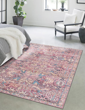 Washable Pink 3' 3 x 5' 3 Nostalgia Rectangle Area Rug Easy to Clean Stain Resistant & Durable Polyester Chenille Vintage Distressed Carpet for Sale at Rug Engine