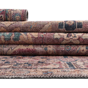 Washable Pink 5' 3 x 8' Nostalgia Rectangle Area Rug Easy to Clean Stain Resistant & Durable Polyester Chenille Vintage Distressed Carpet for Sale at Rug Engine