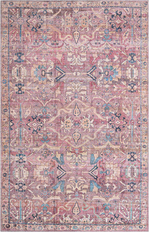 Washable Pink 5' 3 x 8' Nostalgia Rectangle Area Rug Easy to Clean Stain Resistant & Durable Polyester Chenille Vintage Distressed Carpet for Sale at Rug Engine