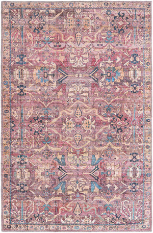 Washable Pink 4' 1 x 6' 1 Nostalgia Rectangle Area Rug Easy to Clean Stain Resistant & Durable Polyester Chenille Vintage Distressed Carpet for Sale at Rug Engine