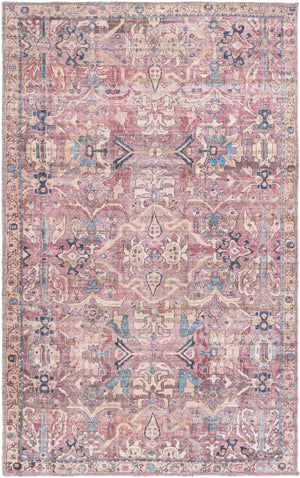 Washable Pink 3' 3 x 5' 3 Nostalgia Rectangle Area Rug Easy to Clean Stain Resistant & Durable Polyester Chenille Vintage Distressed Carpet for Sale at Rug Engine