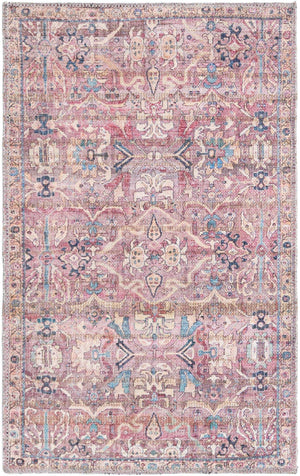 Washable Pink 2' x 3' 1 Nostalgia Rectangle Area Rug Easy to Clean Stain Resistant & Durable Polyester Chenille Vintage Distressed Carpet for Sale at Rug Engine