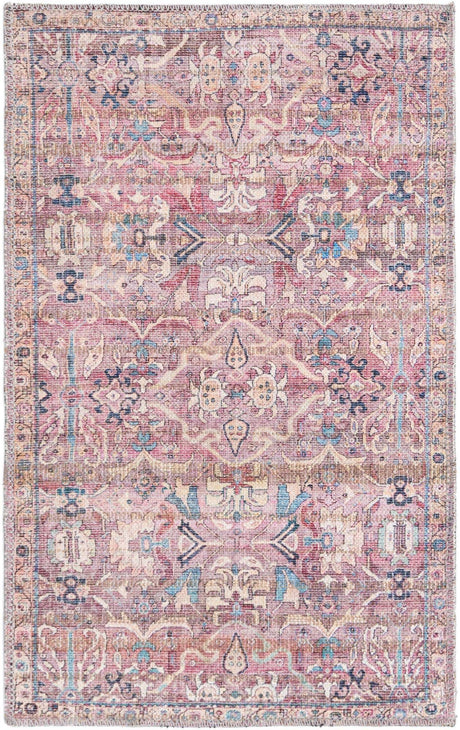Washable Pink 2' x 3' 1 Nostalgia Rectangle Area Rug Easy to Clean Stain Resistant & Durable Polyester Chenille Vintage Distressed Carpet for Sale at Rug Engine