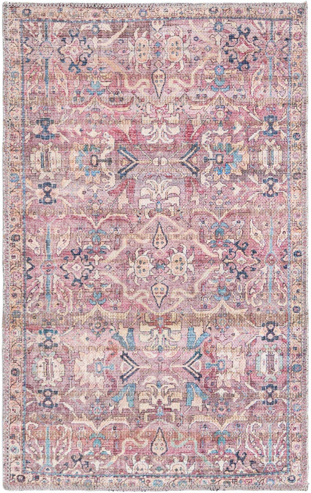 Washable Pink 2' x 3' 1 Nostalgia Rectangle Area Rug Easy to Clean Stain Resistant & Durable Polyester Chenille Vintage Distressed Carpet for Sale at Rug Engine
