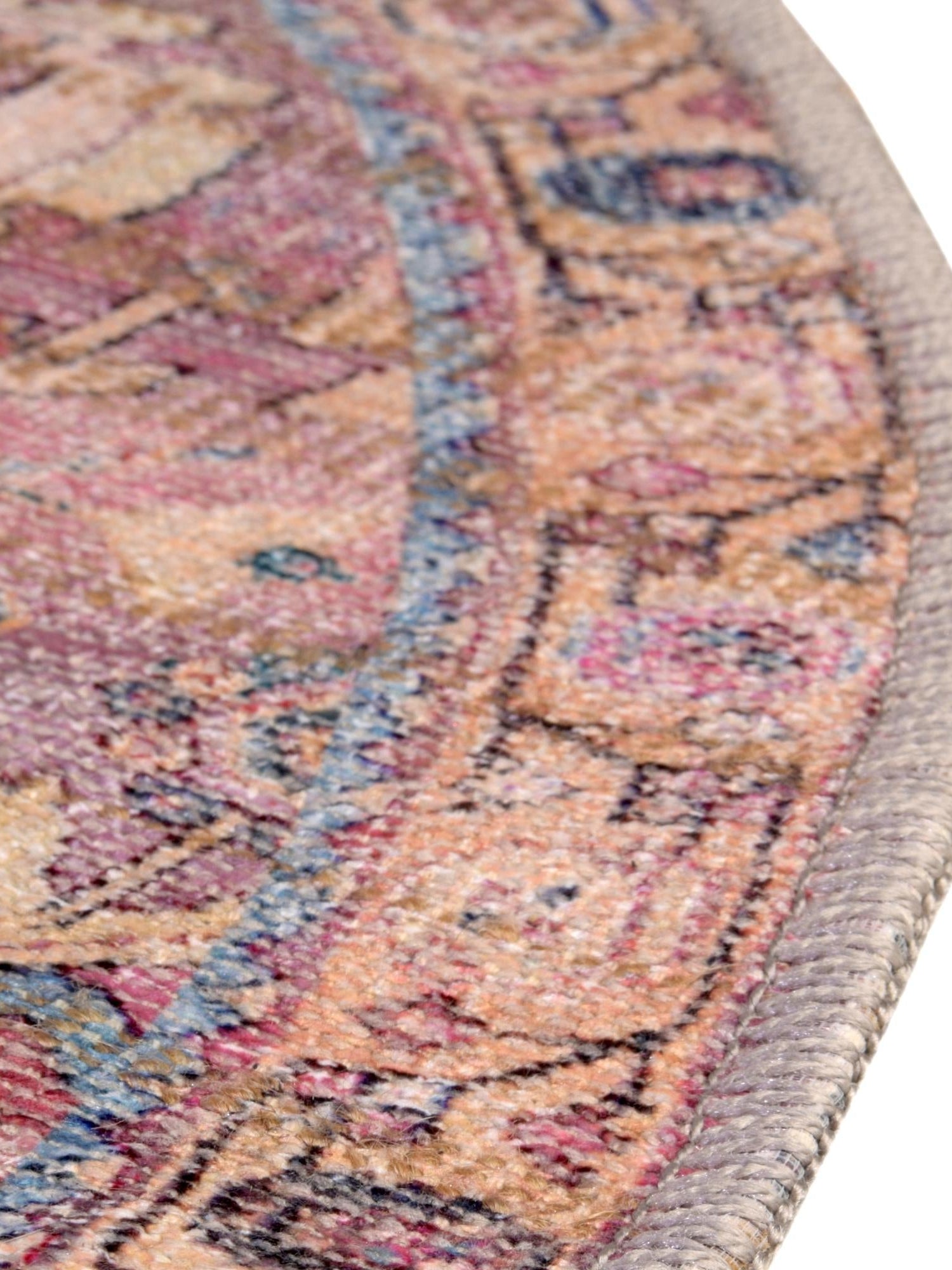 Washable Pink 5' 3 x 8' Nostalgia Oval Area Rug Easy to Clean Stain Resistant & Durable Polyester Chenille Vintage Distressed Carpet for Sale at Rug Engine