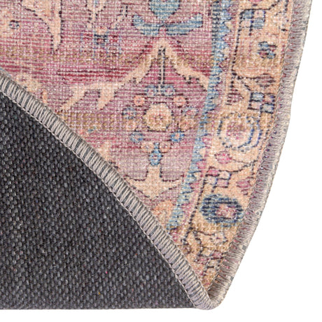 Washable Pink 7' 10 x 10' Nostalgia Oval Area Rug Easy to Clean Stain Resistant & Durable Polyester Chenille Vintage Distressed Carpet for Sale at Rug Engine